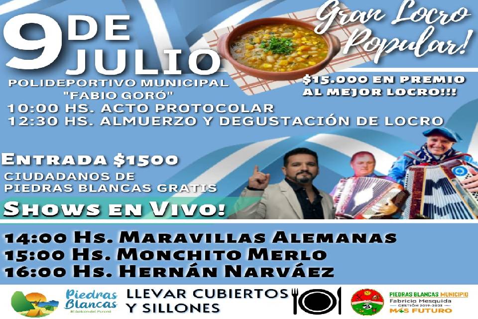 Piedras Blancas celebrará el 9 de julio con un locro popular